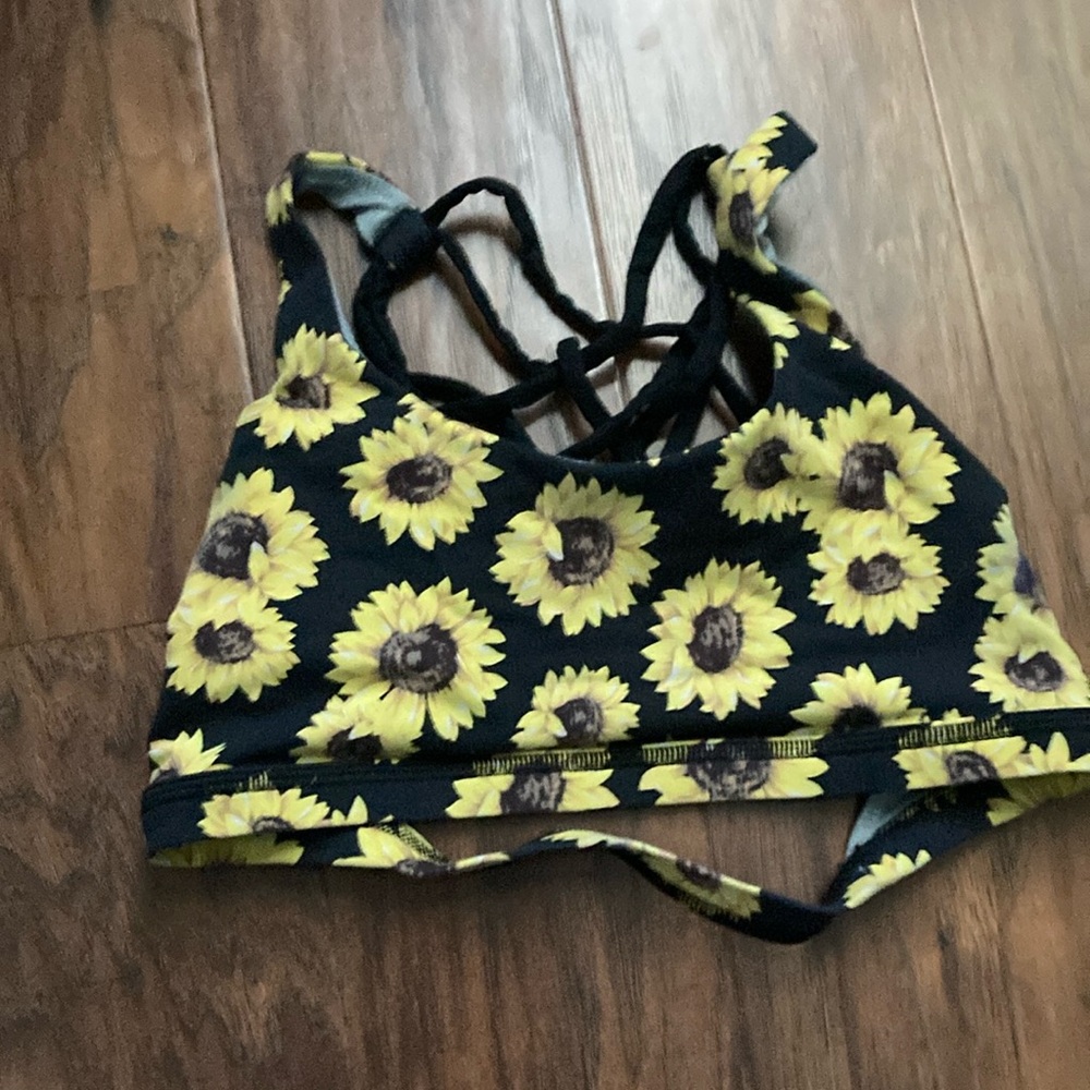 Sunflower Print Strappy Sports Bra